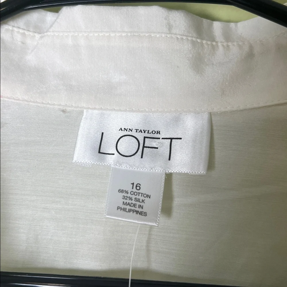 LOFT Cream Button Down Shirt with Bell Sleeves - Picture 4 of 5